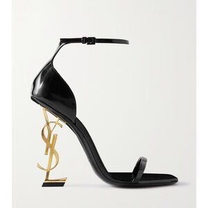 Saint Laurent Black Heels with Gold Logo Heel